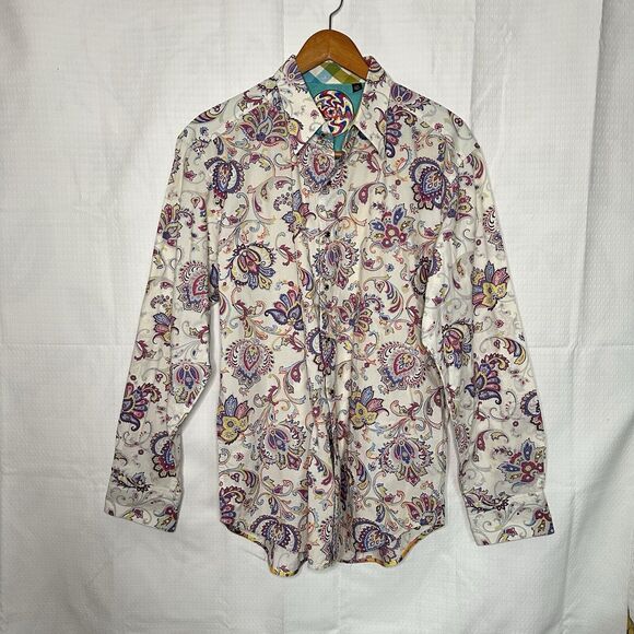 Robert Graham Button down Embroidered Large Long sleeve shirt. Flip Cuff Details